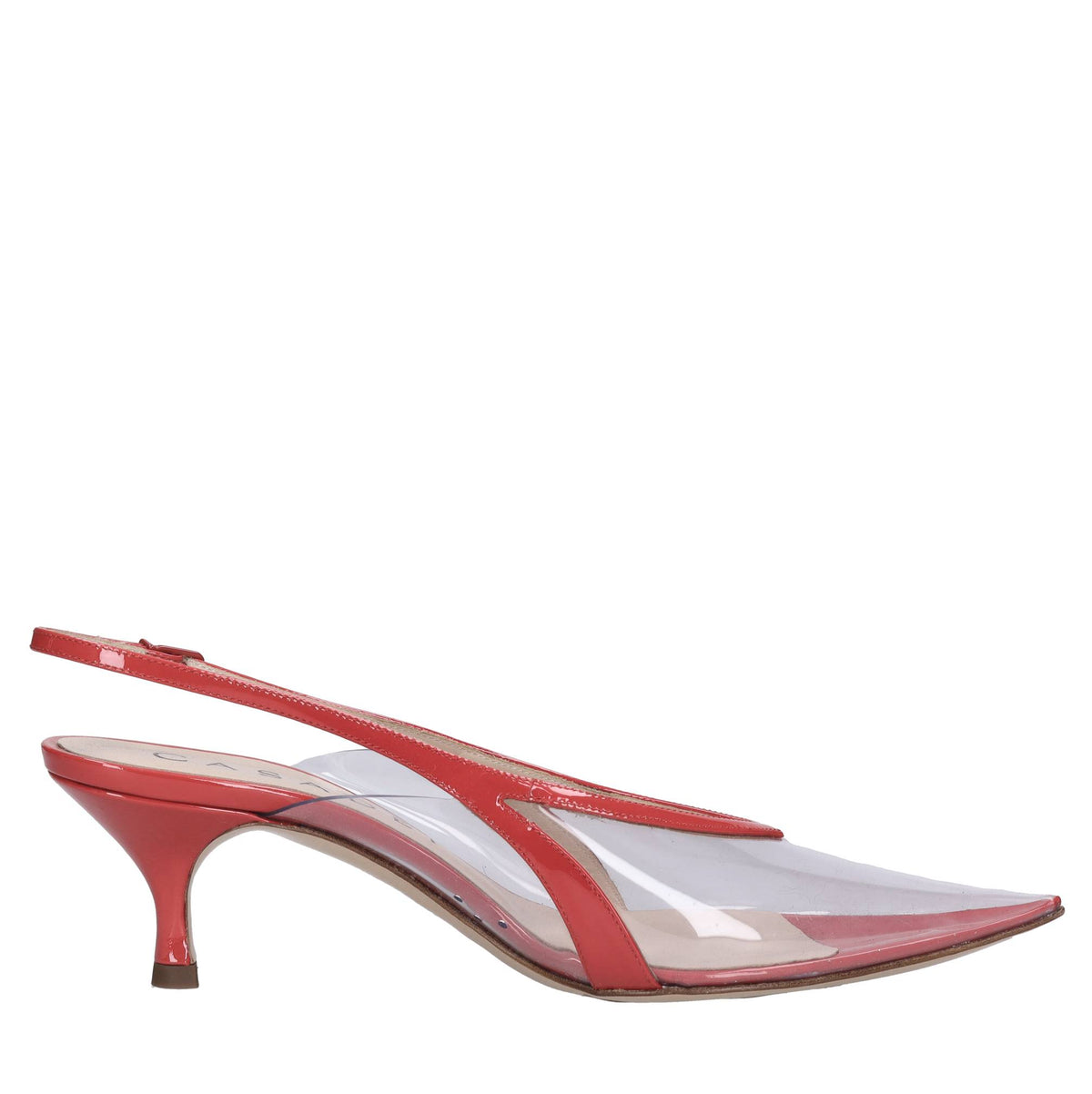 Décolleté slingback in plexi e vernice 