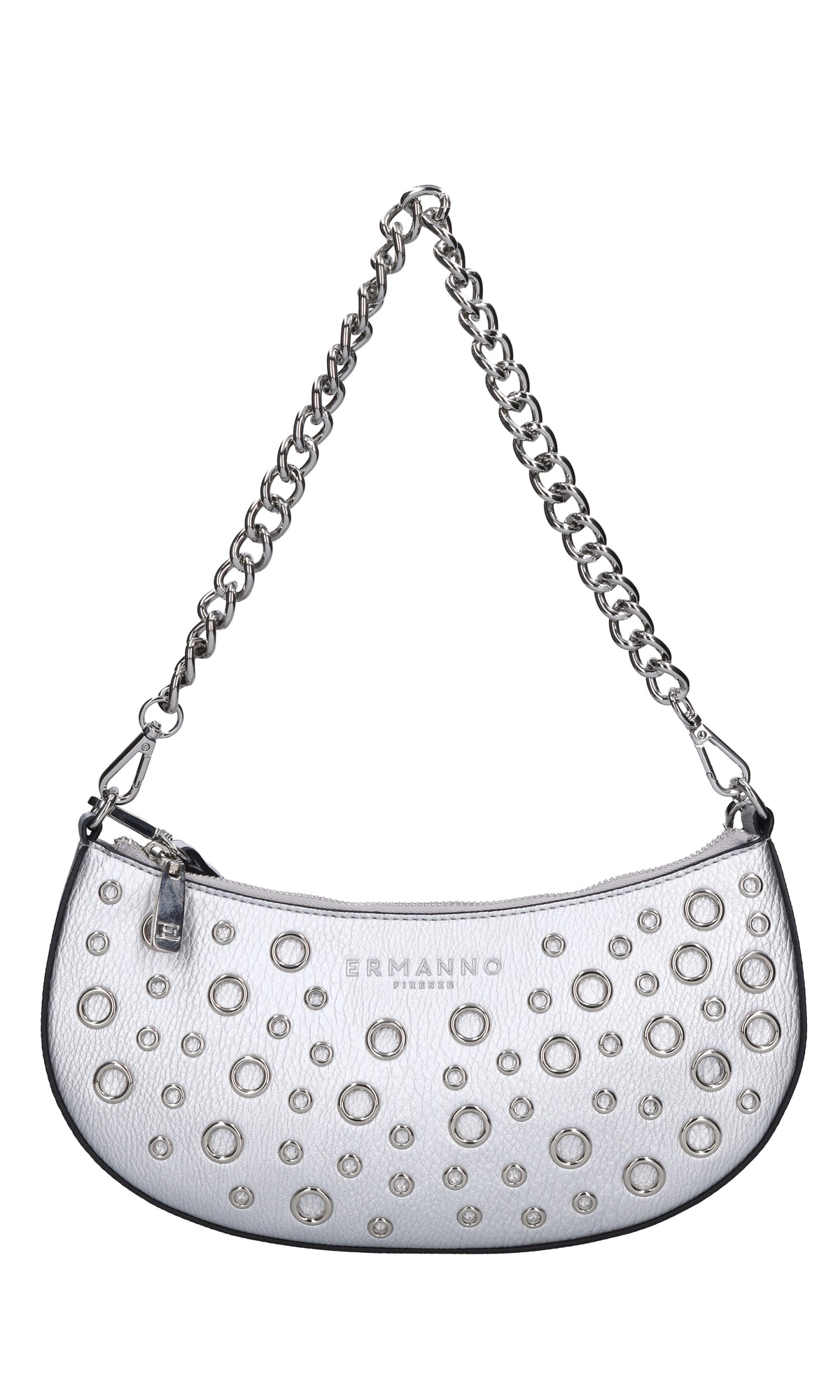 Borsa in ecopelle con occhielli argento 