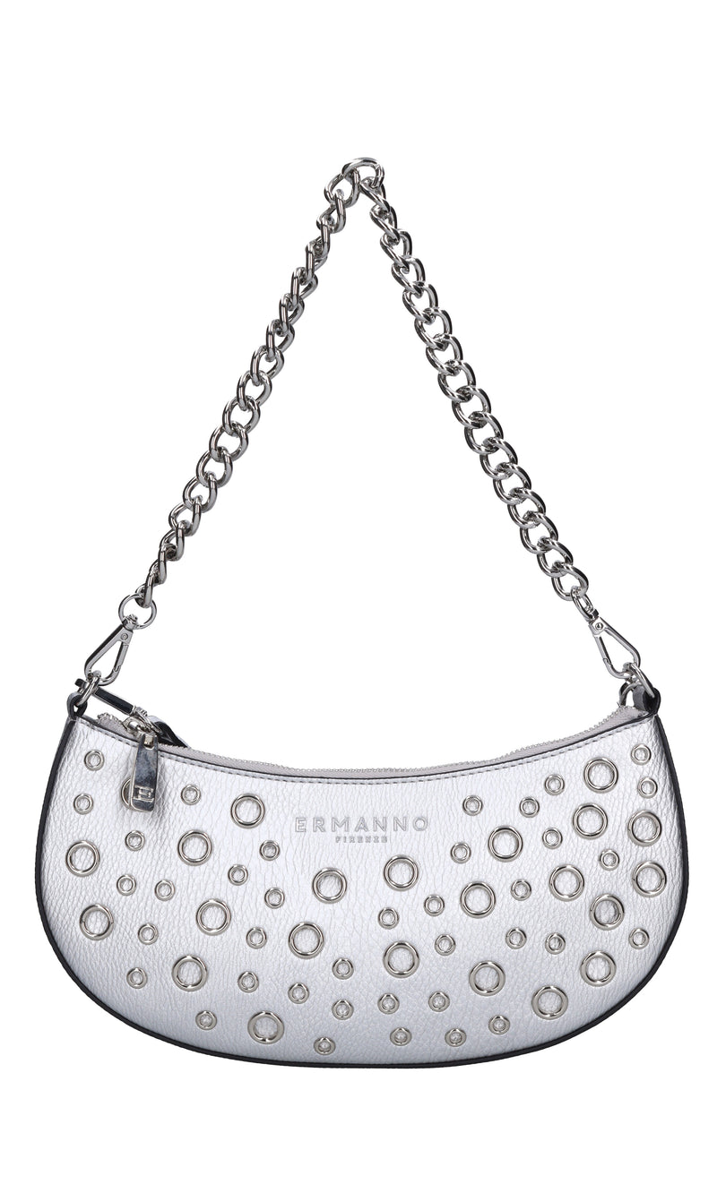 Borsa in ecopelle con occhielli argento 
