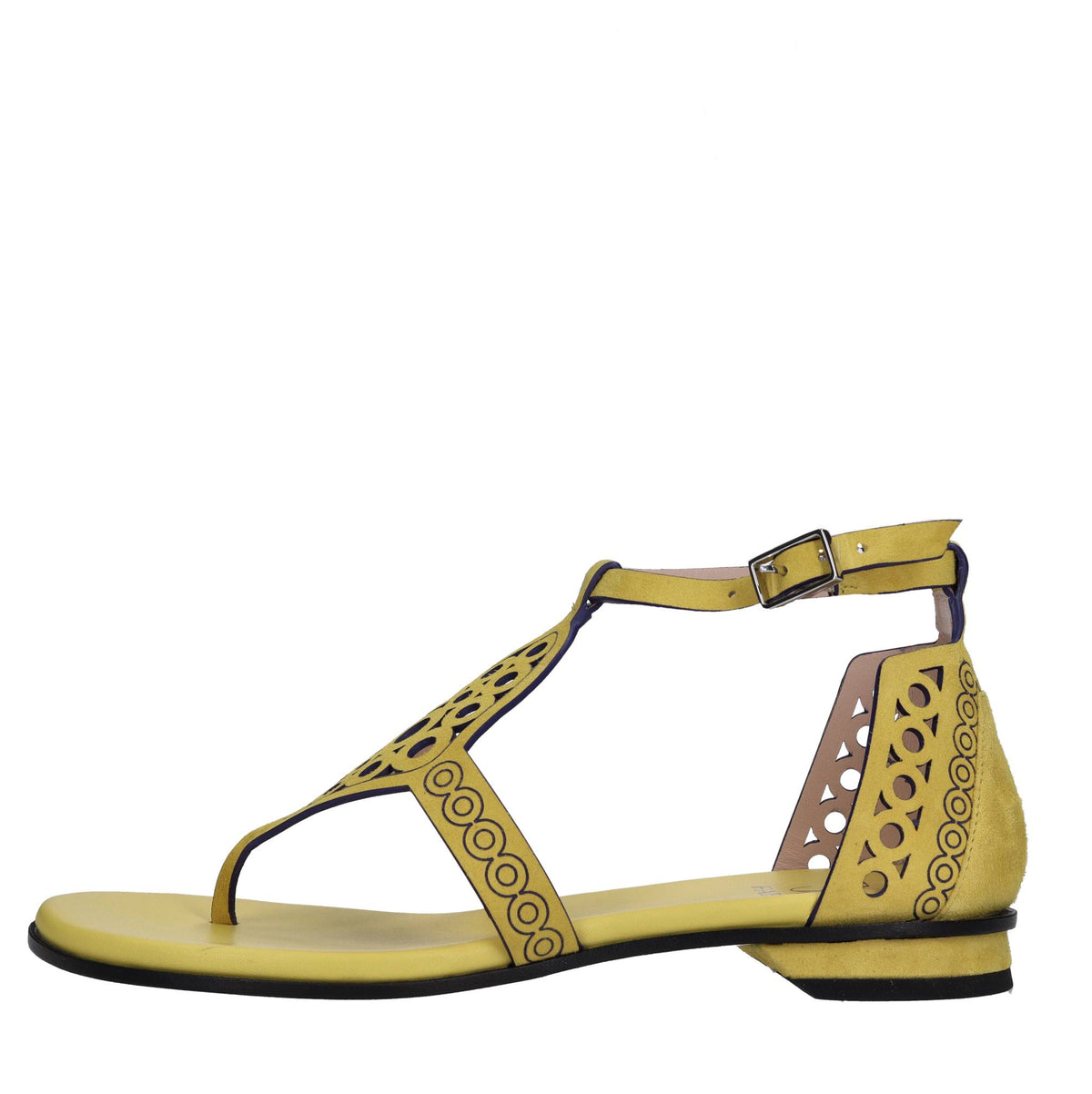 Sandali flat infradito in pelle e camoscio 
