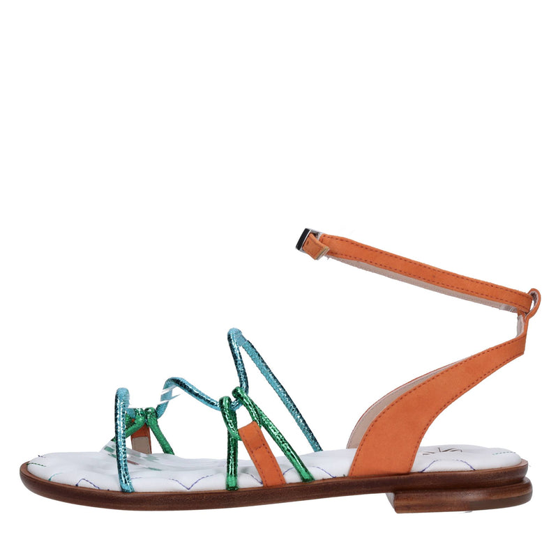 Sandali flat in pelle e camoscio 