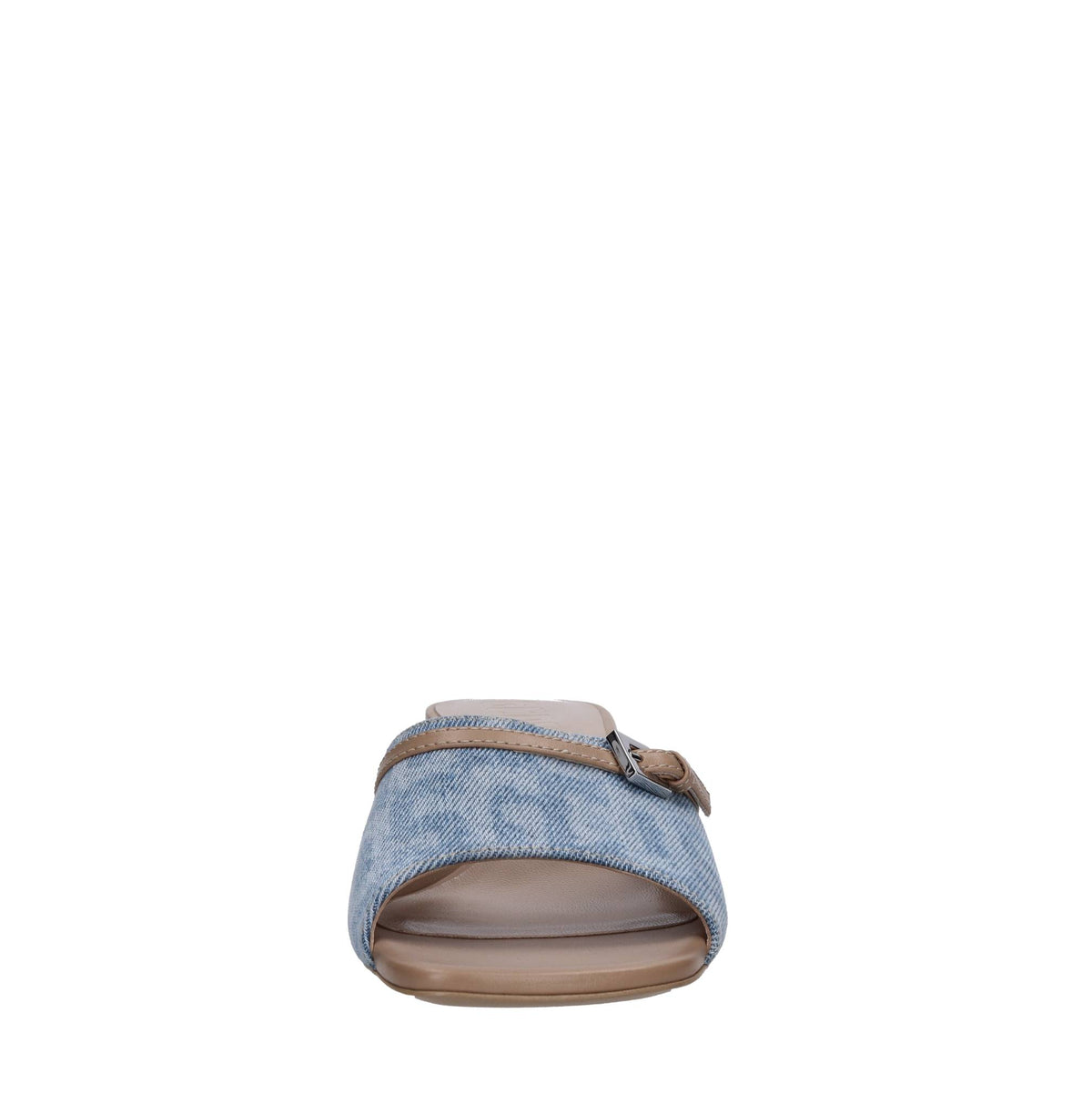 Mules in pelle e tessuto 