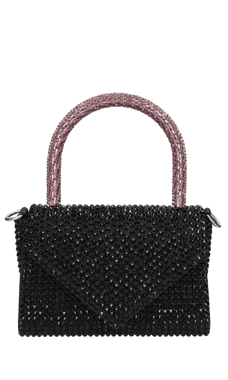 Borsa mini Cookie in raso e strass 