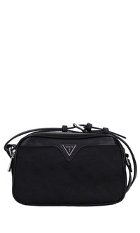 Borsa in tessuto con inserti in ecopelle 