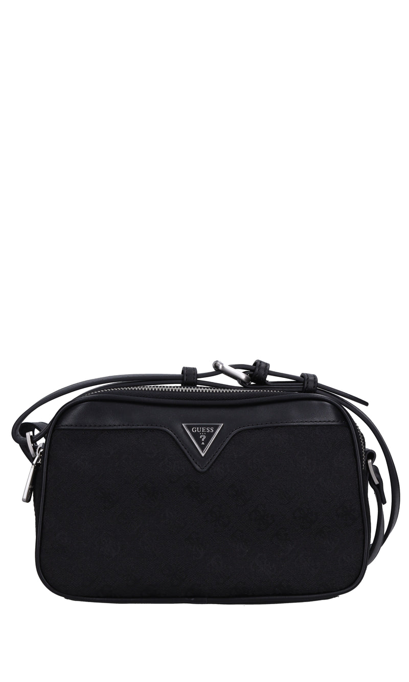Borsa in tessuto con inserti in ecopelle 