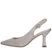Décolleté slingback in pelle e glitter 