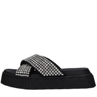 Mules in tessuto e strass 