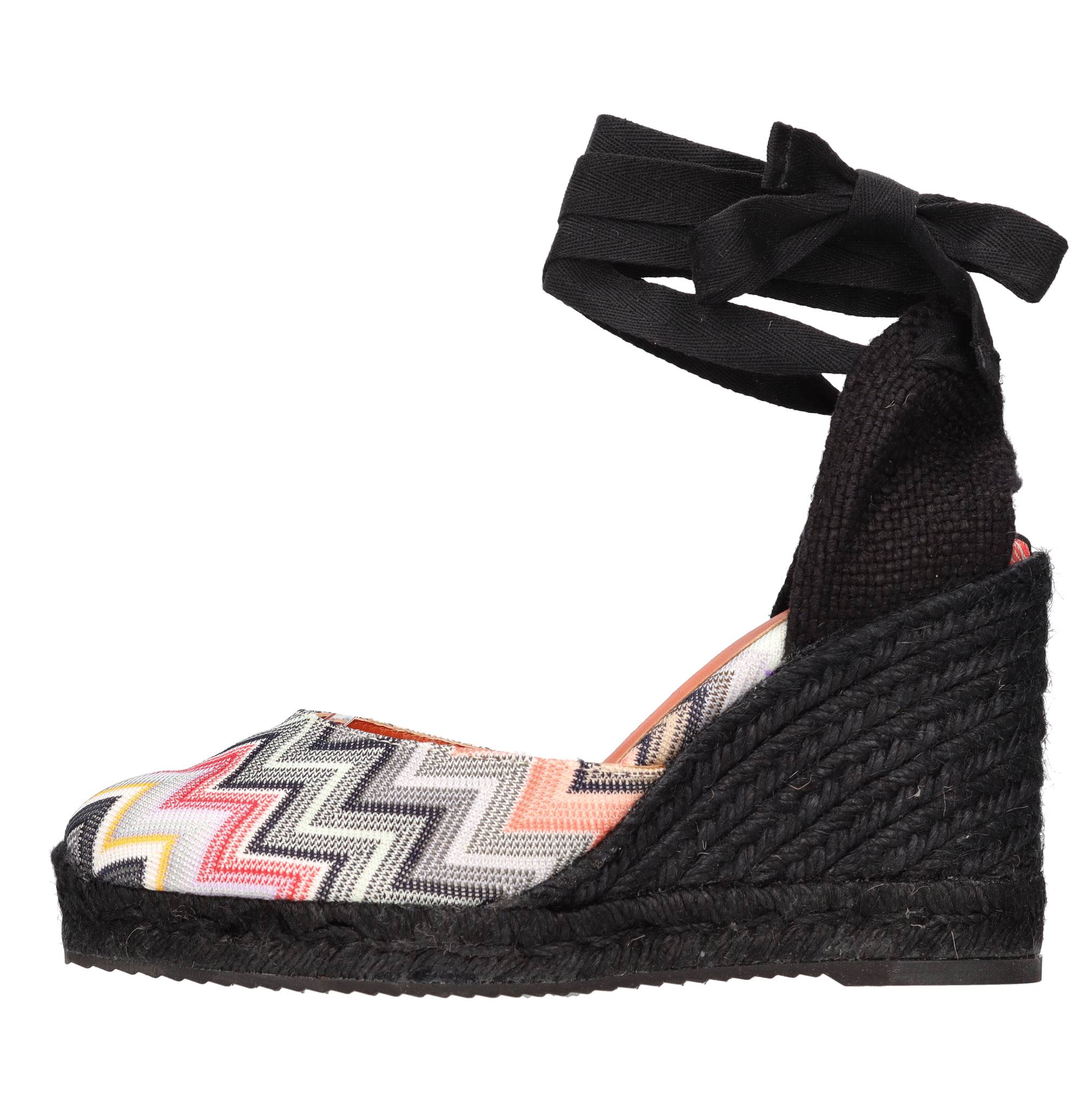 Zeppe in tessuto zig zag e pelle 