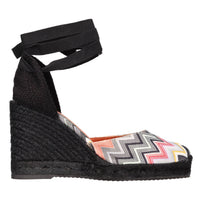 Zeppe in tessuto zig zag e pelle 