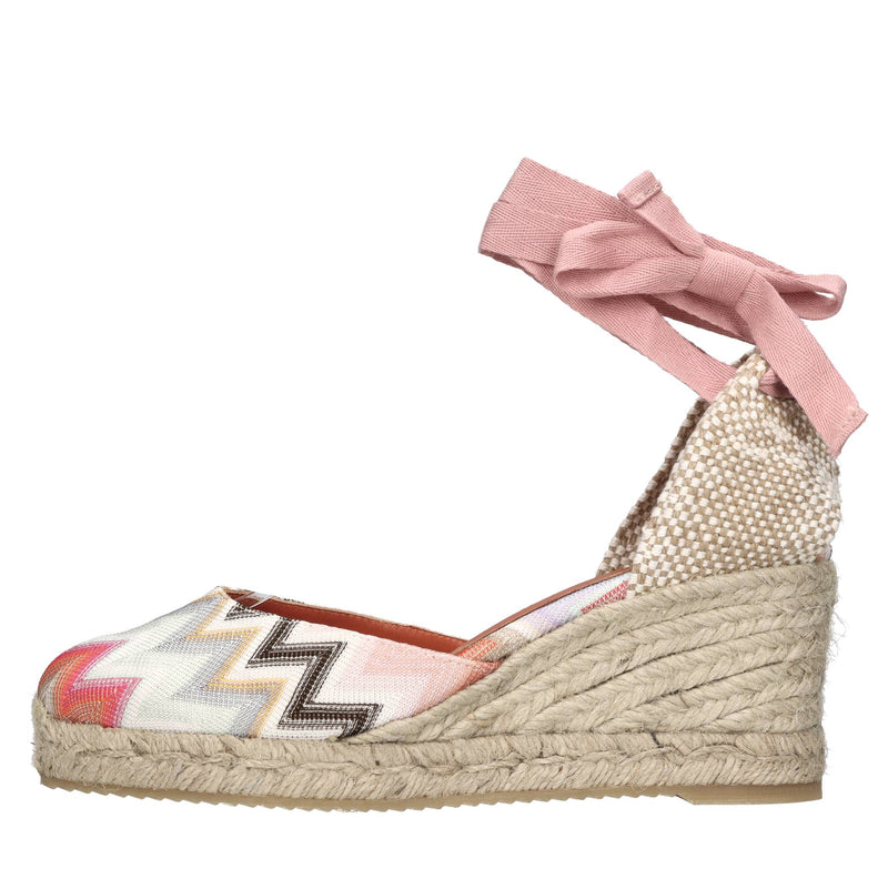 Zeppe in tessuto zig zag e pelle 