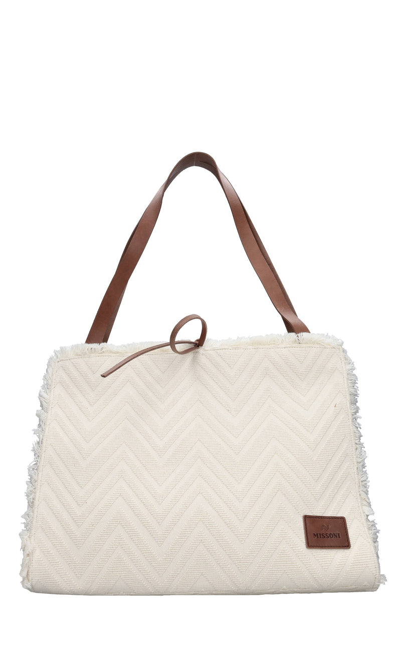 Borsa in tessuto zig zag e pelle 