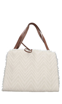 Borsa in tessuto zig zag e pelle 