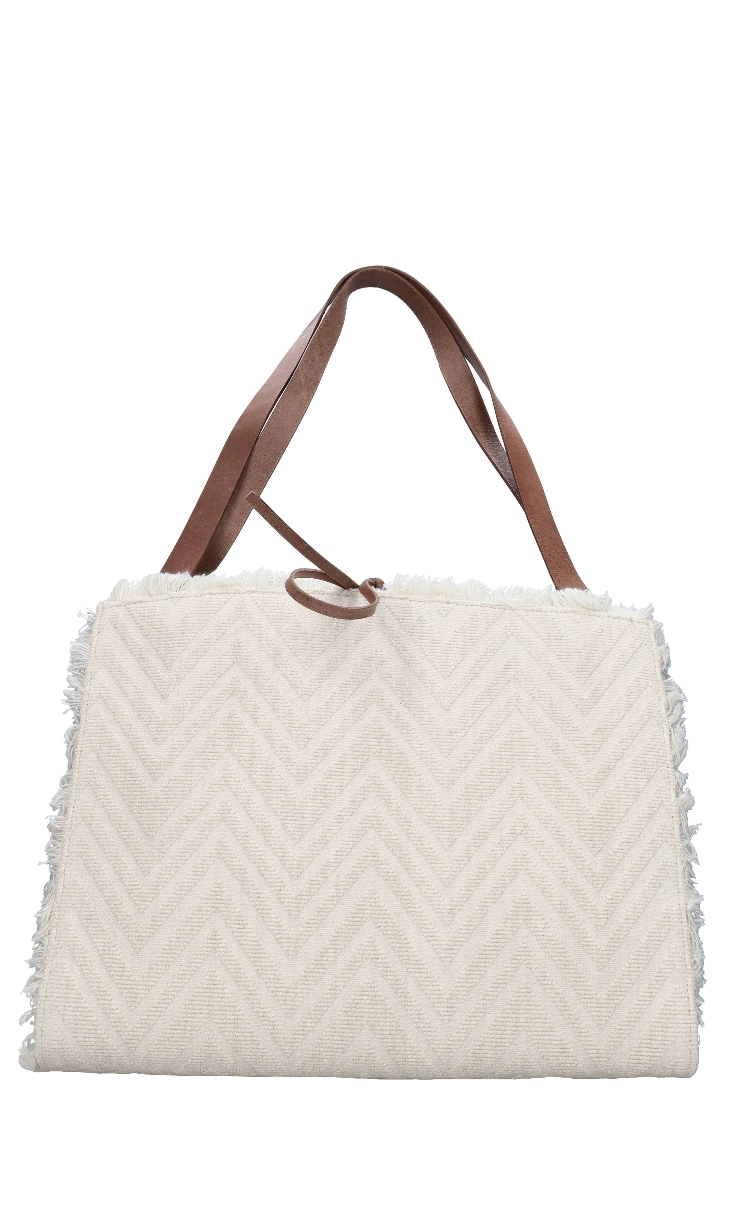 Borsa in tessuto zig zag e pelle 