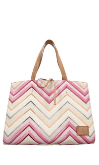 Borsa in tessuto zig zag e pelle 