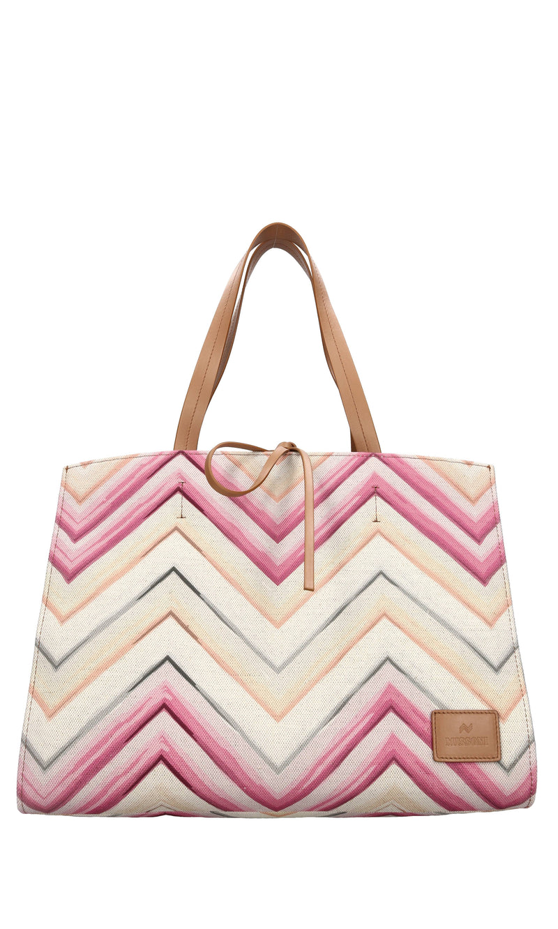 Borsa in tessuto zig zag e pelle 