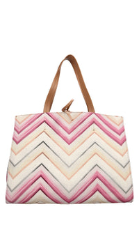 Borsa in tessuto zig zag e pelle 