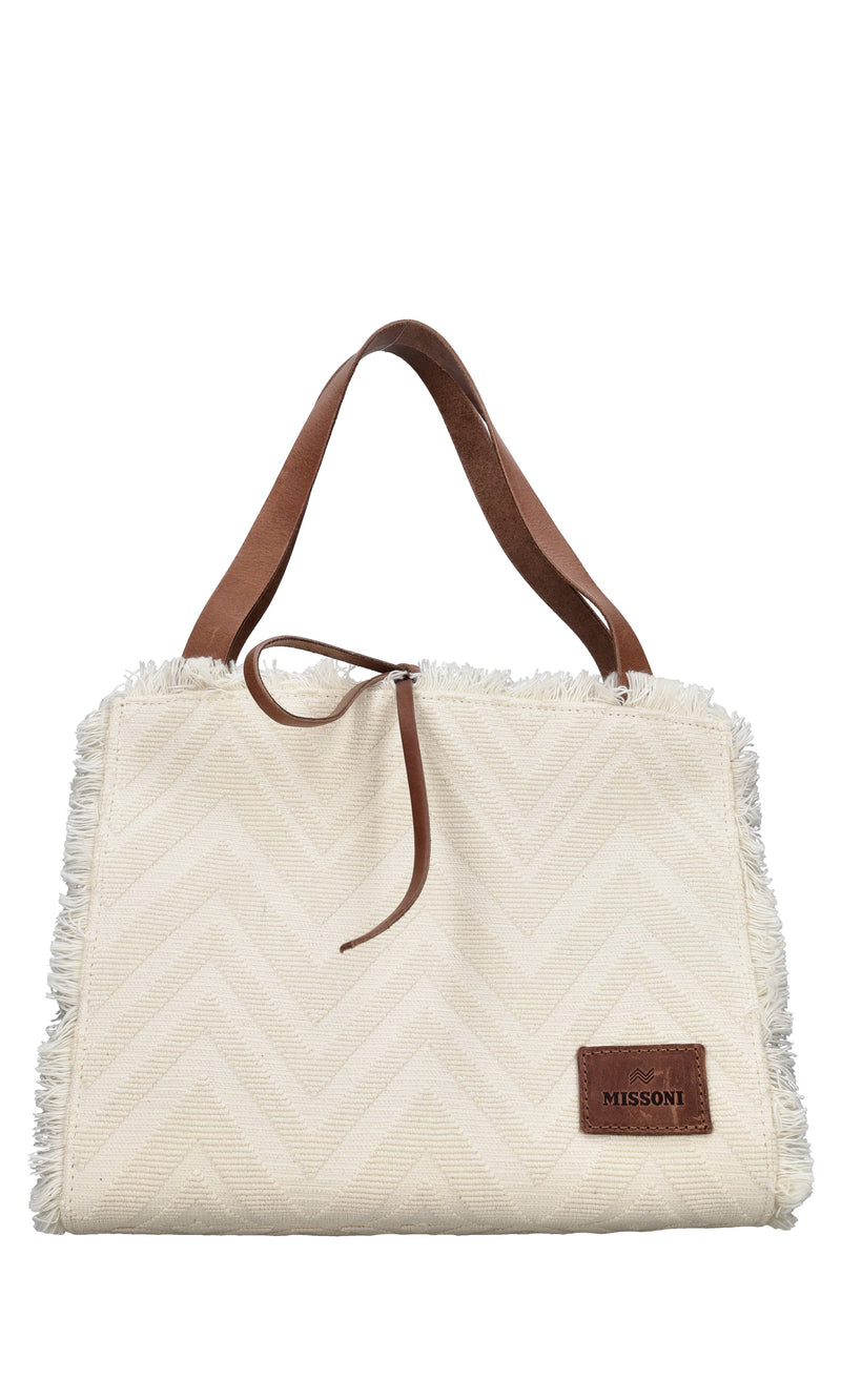 Borsa in tessuto zig zag e pelle 