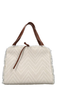 Borsa in tessuto zig zag e pelle 