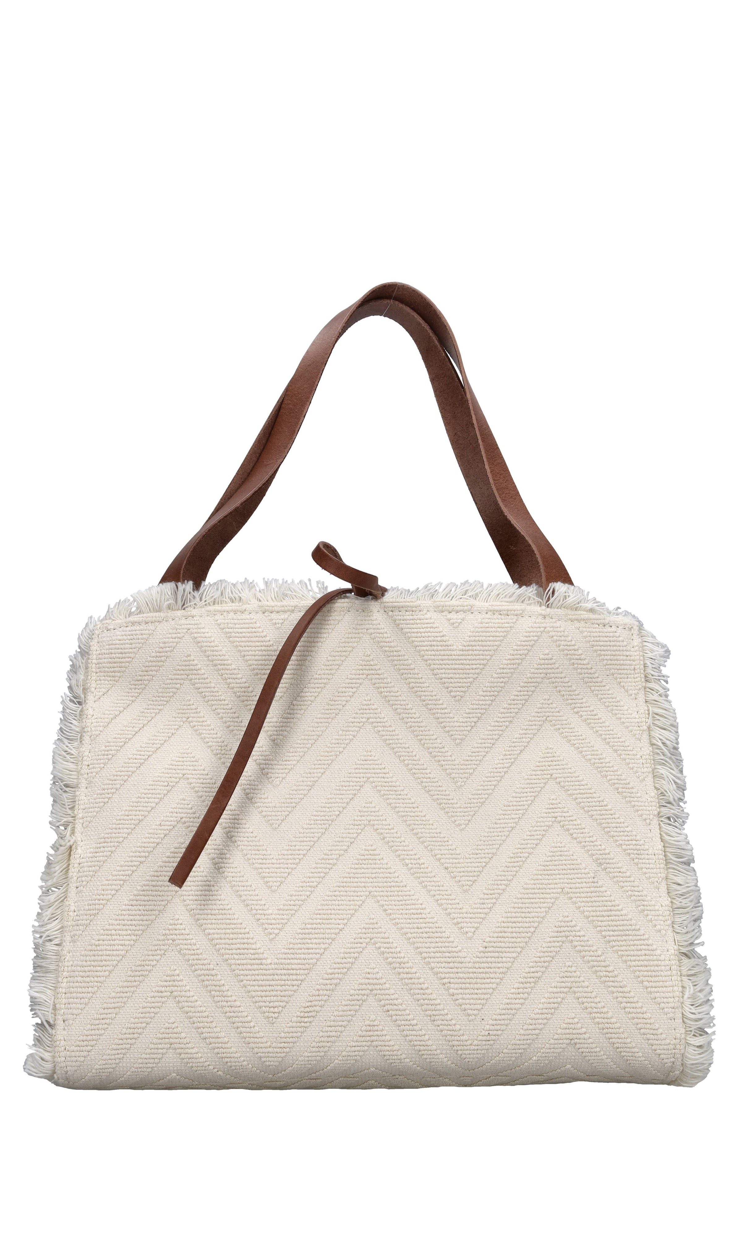Borsa in tessuto zig zag e pelle 