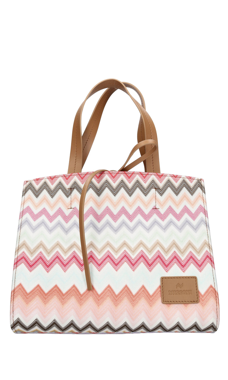 Borsa in tessuto zig zag e pelle 