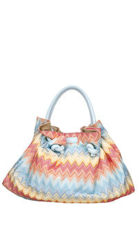 Borsa in tessuto zig zag e pelle 