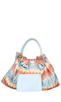 Borsa in tessuto zig zag e pelle 