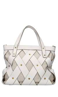 Borsa in pelle e tessuto 