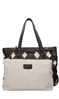 Borsa in pelle e tessuto 