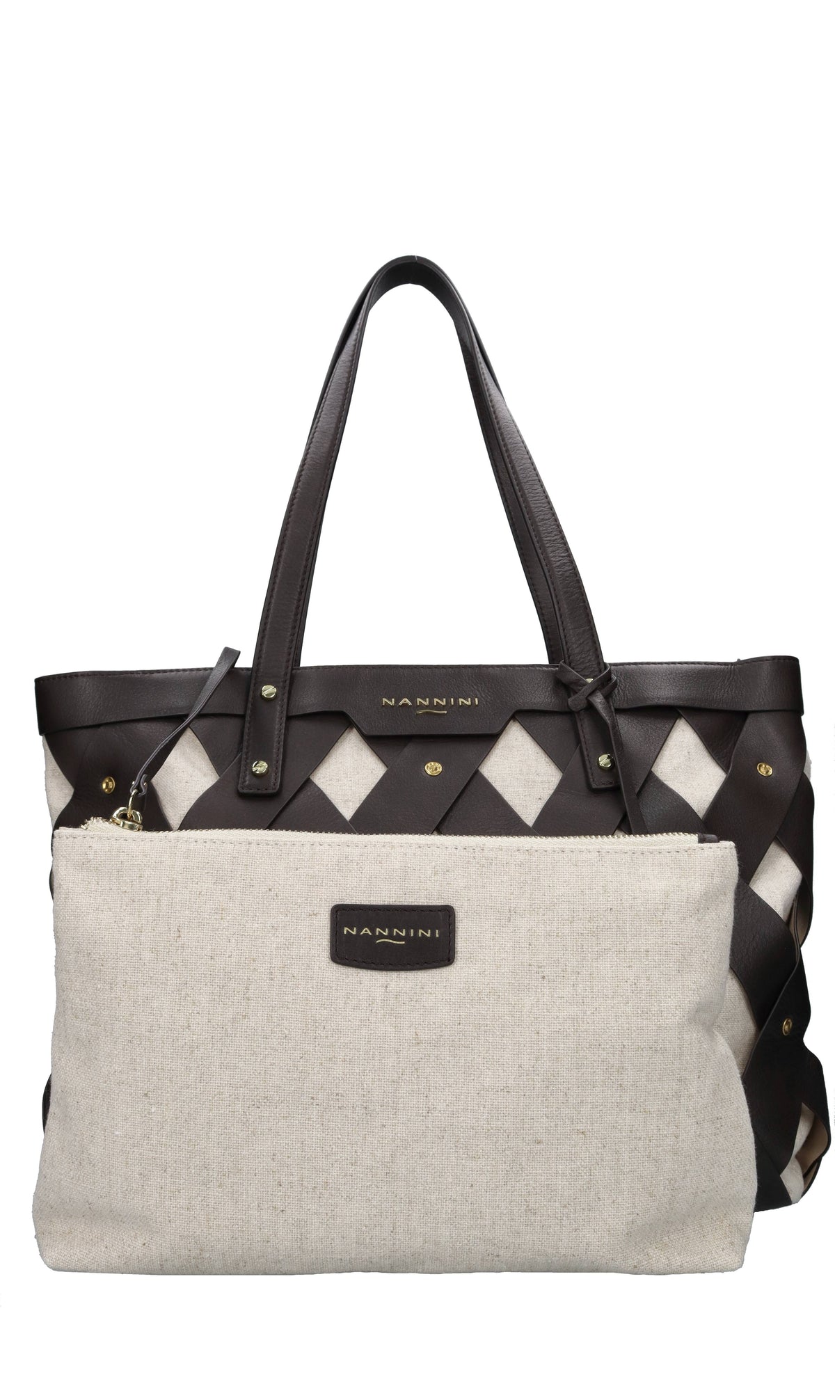 Borsa in pelle e tessuto 
