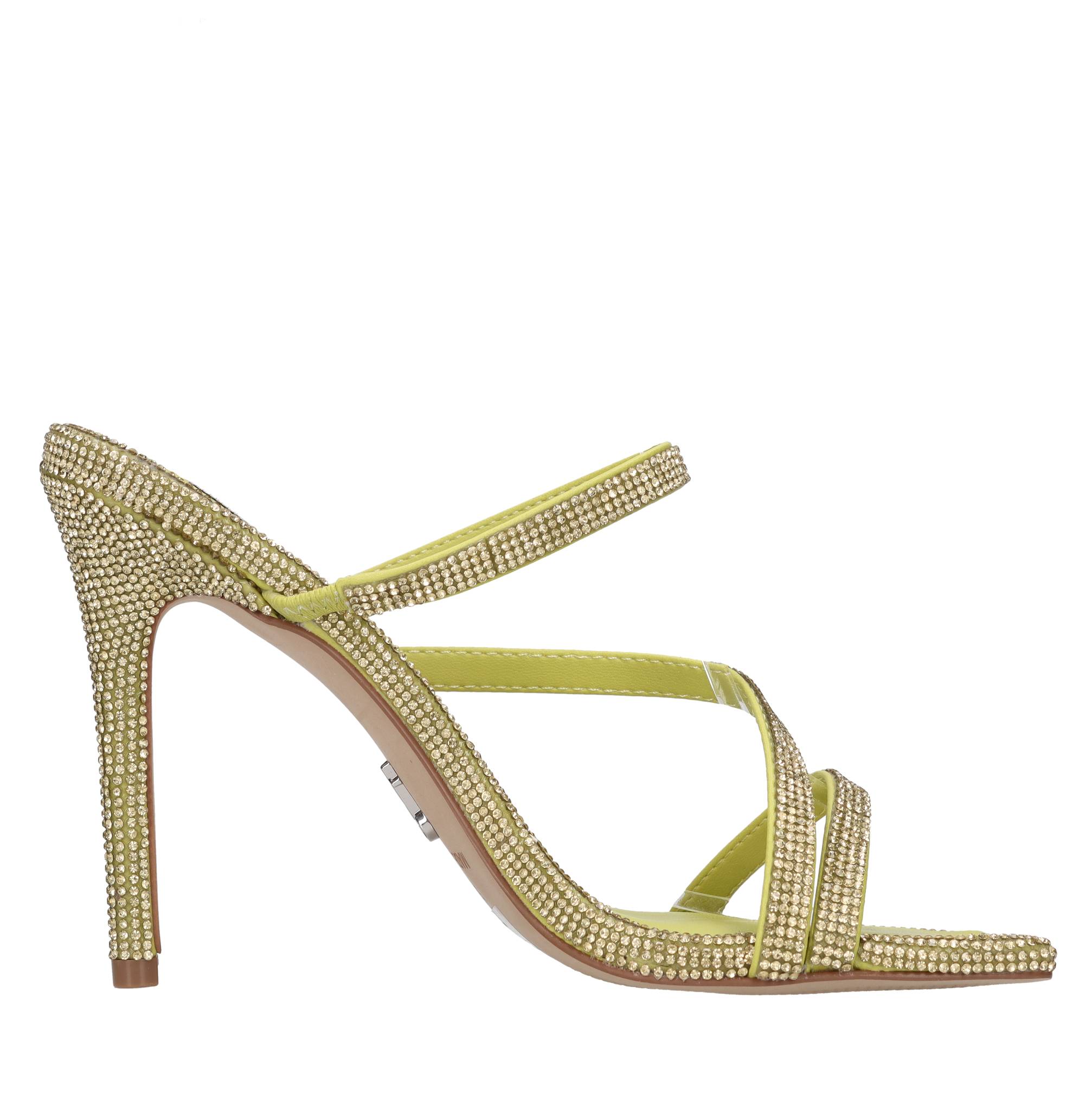 Mules in tessuto e glitter 