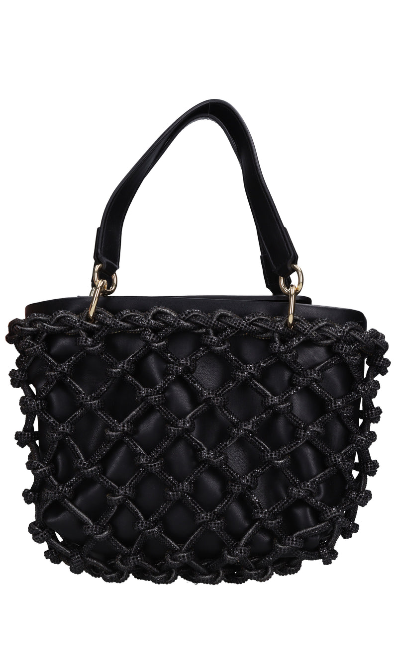 Borsa in ecopelle e strass modello Kobo Knots 