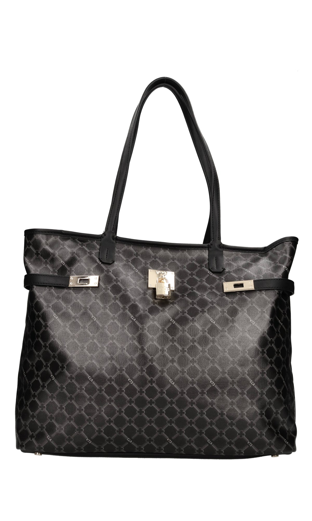 Borsa  sfoderata in canvas spalmato e stampato con allover logato V73 