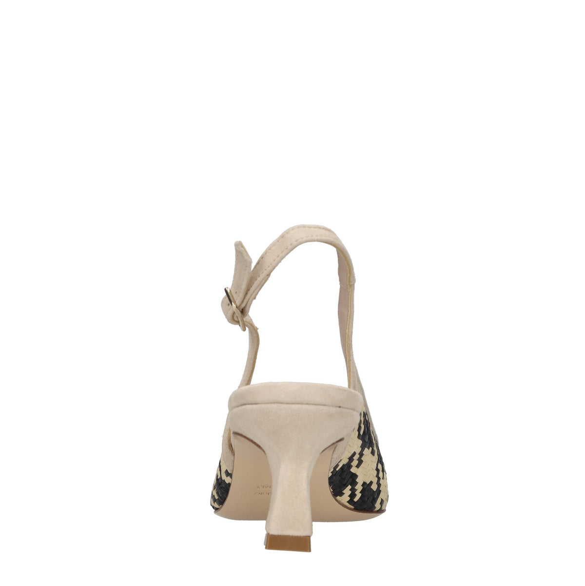 Décolleté slingback in pelle e rafia 
