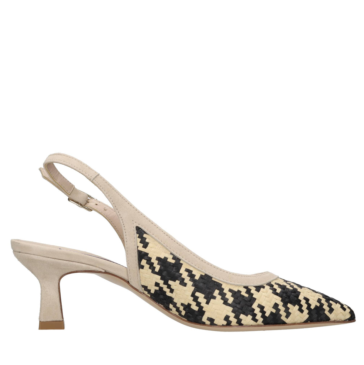 Décolleté slingback in pelle e rafia 
