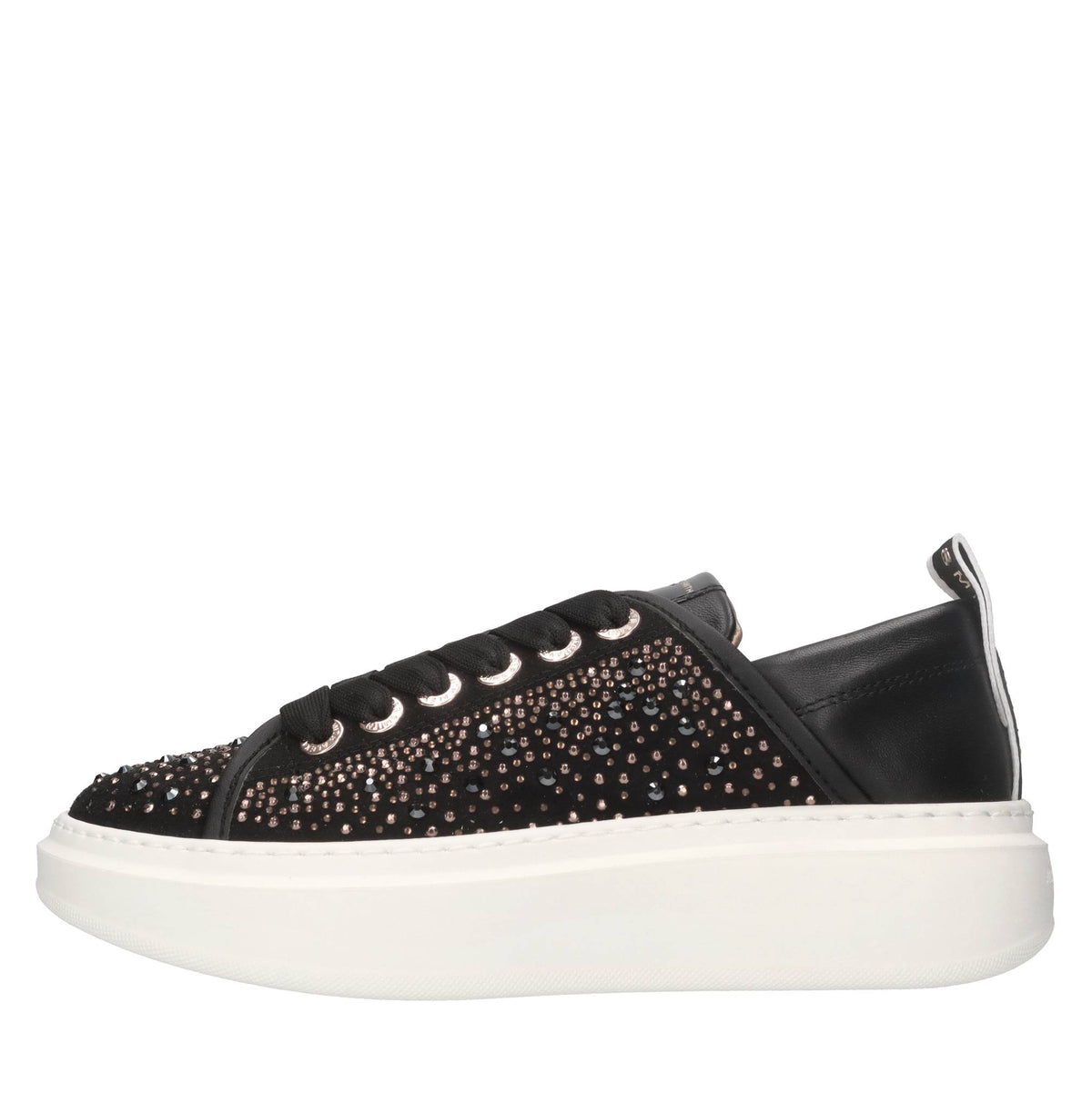 Sneakers in pelle e tessuto e strass 