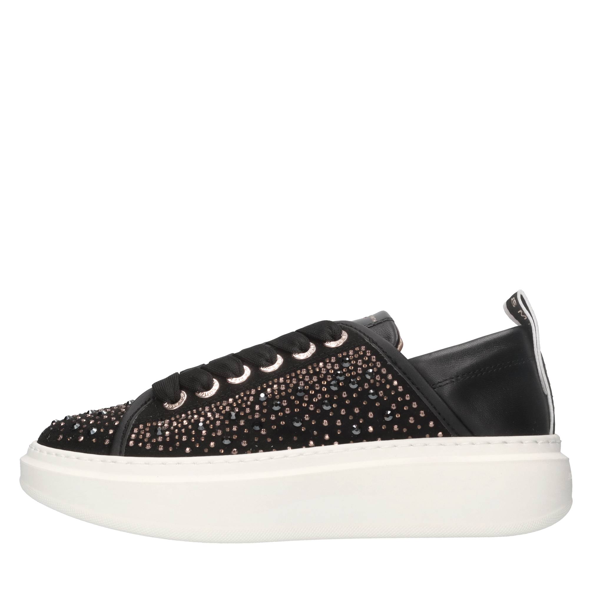 Sneakers in pelle e tessuto e strass 