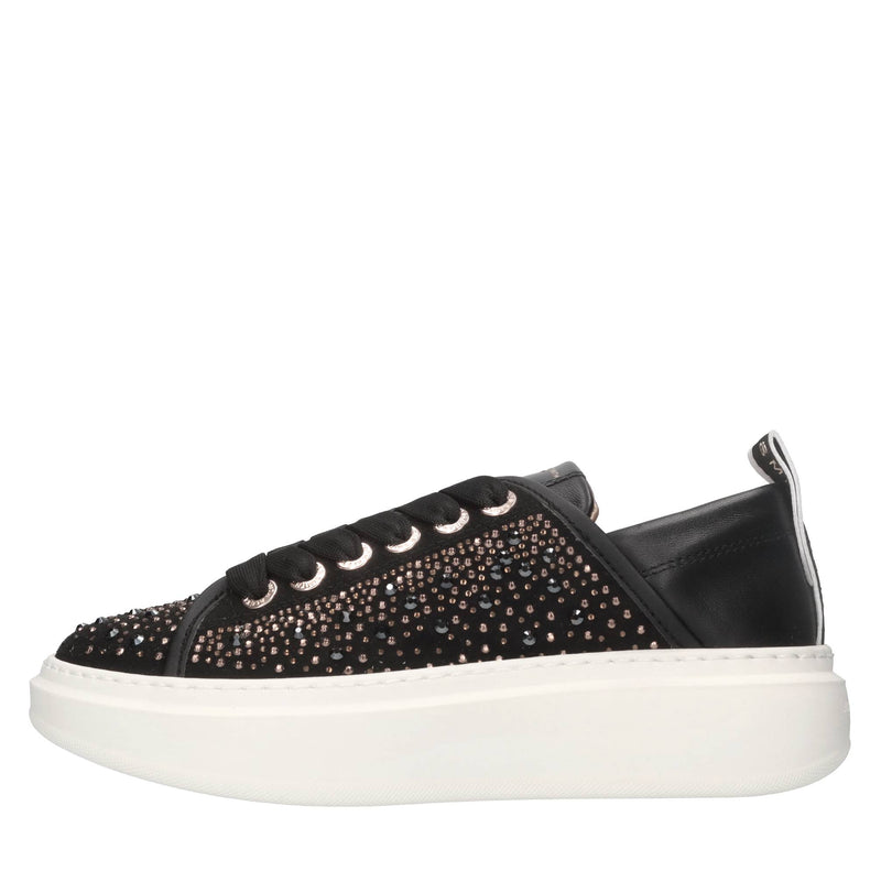 Sneakers in pelle e tessuto e strass 