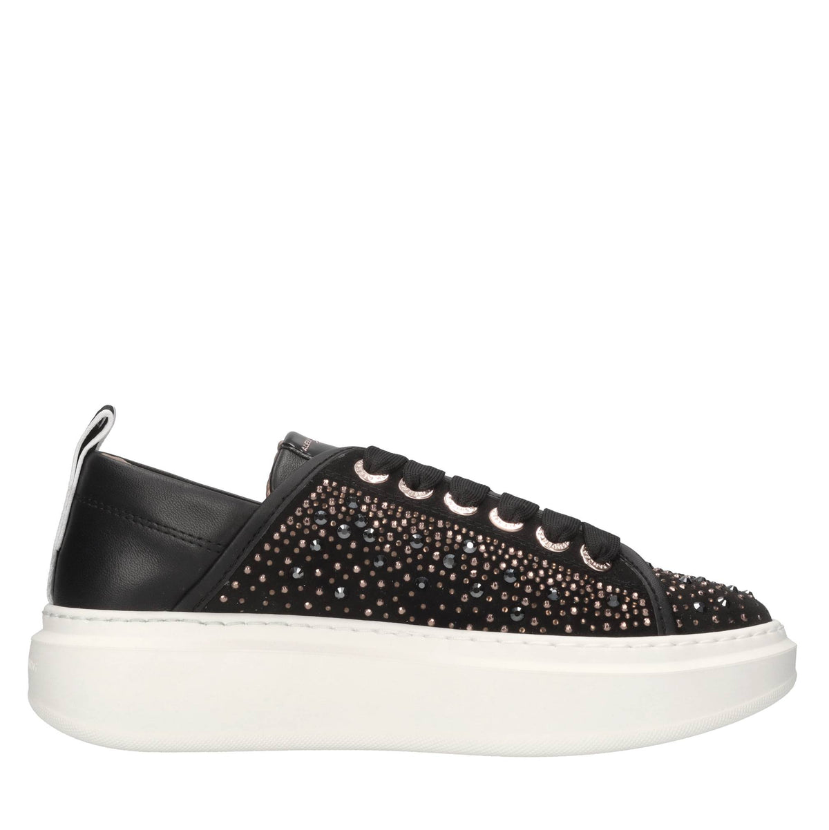 Sneakers in pelle e tessuto e strass 