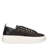 Sneakers in pelle e tessuto e strass 
