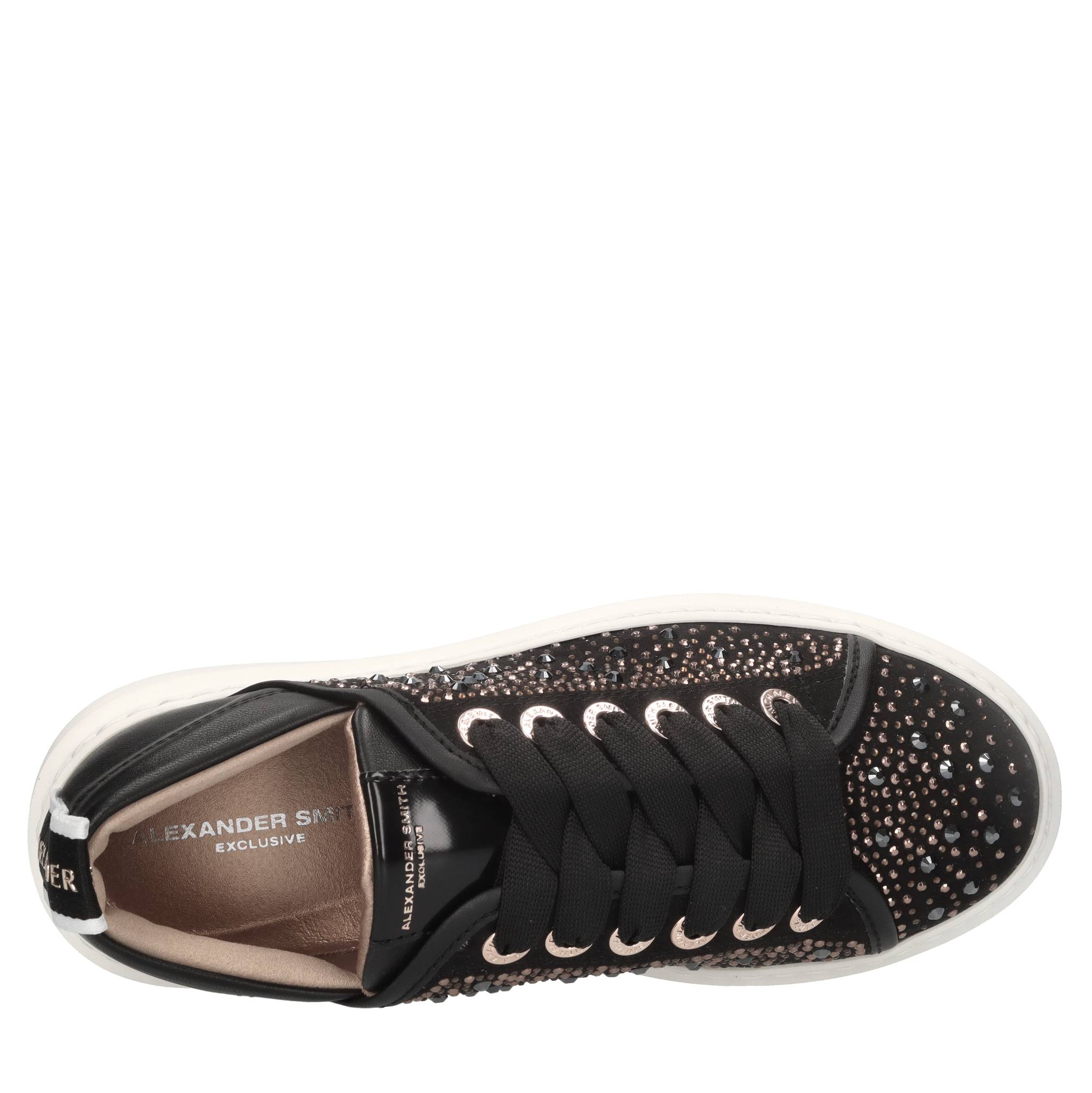 Sneakers in pelle e tessuto e strass 