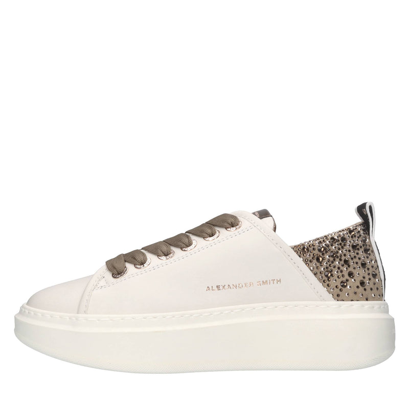 Sneakers in pelle,tessuto e strass 