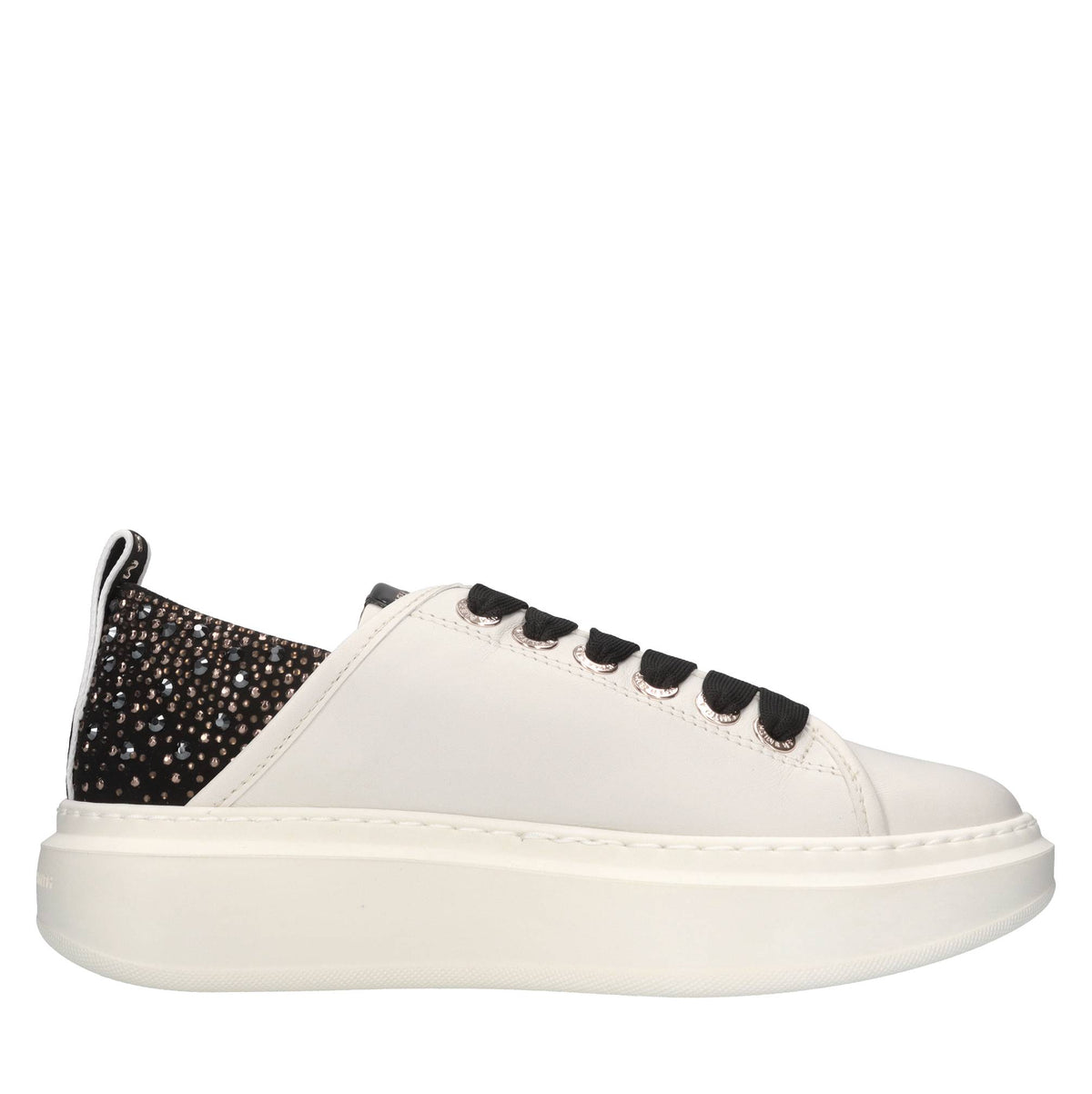 Sneakers in pelle,tessuto e strass 
