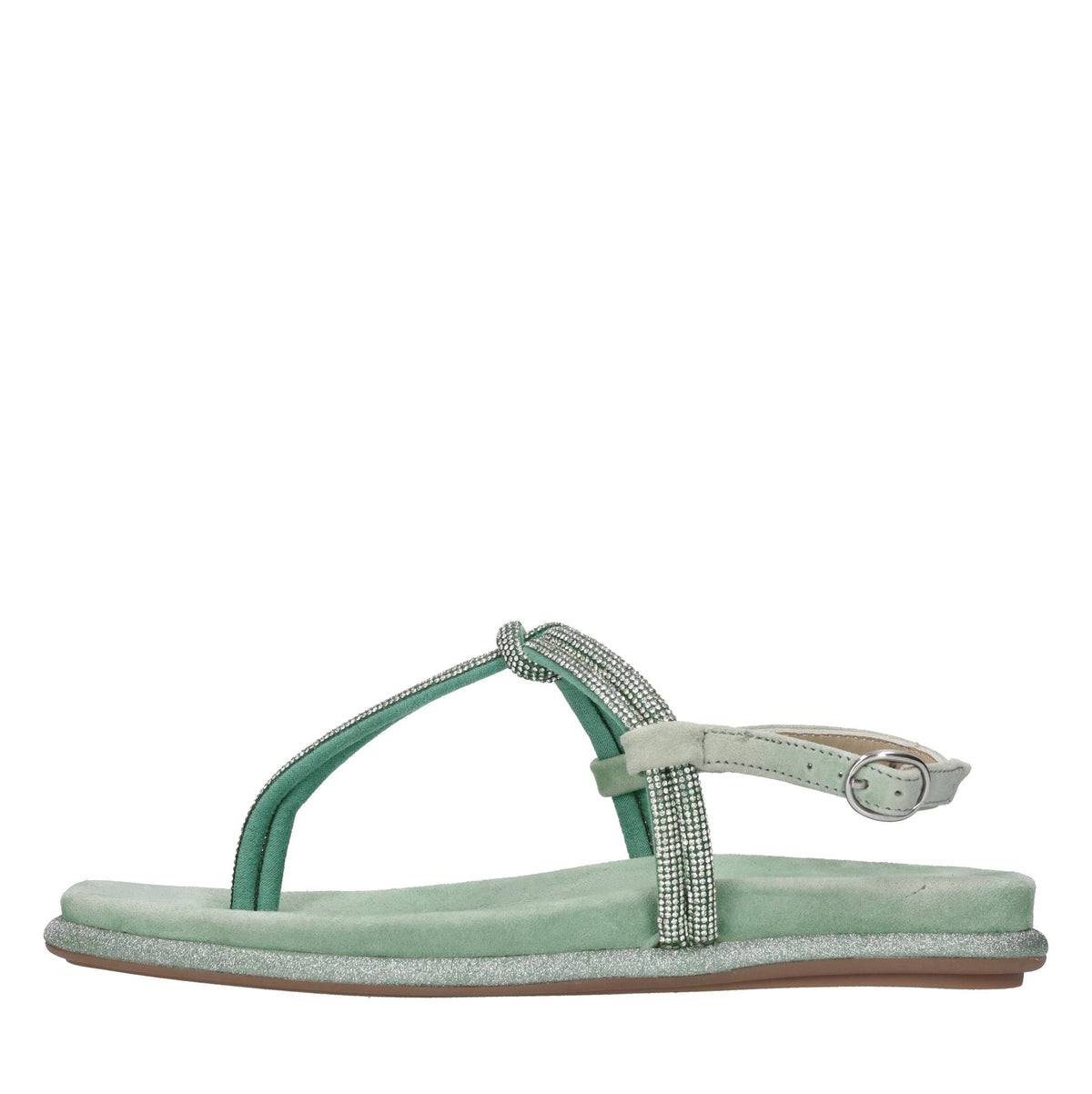 Sandali flat infradito in camoscio e strass 