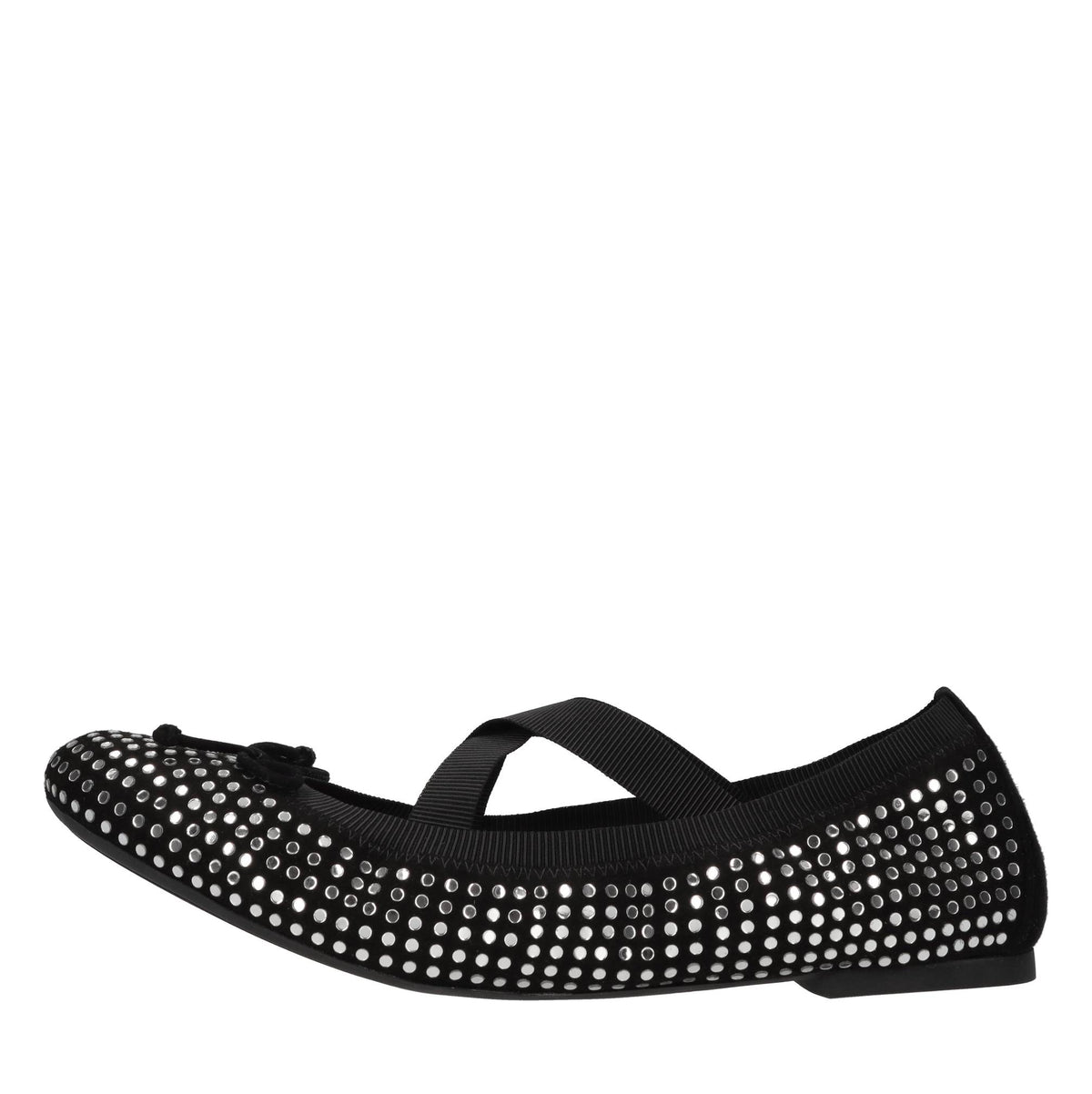 Ballerine in camoscio,tessuto elastico e strass 