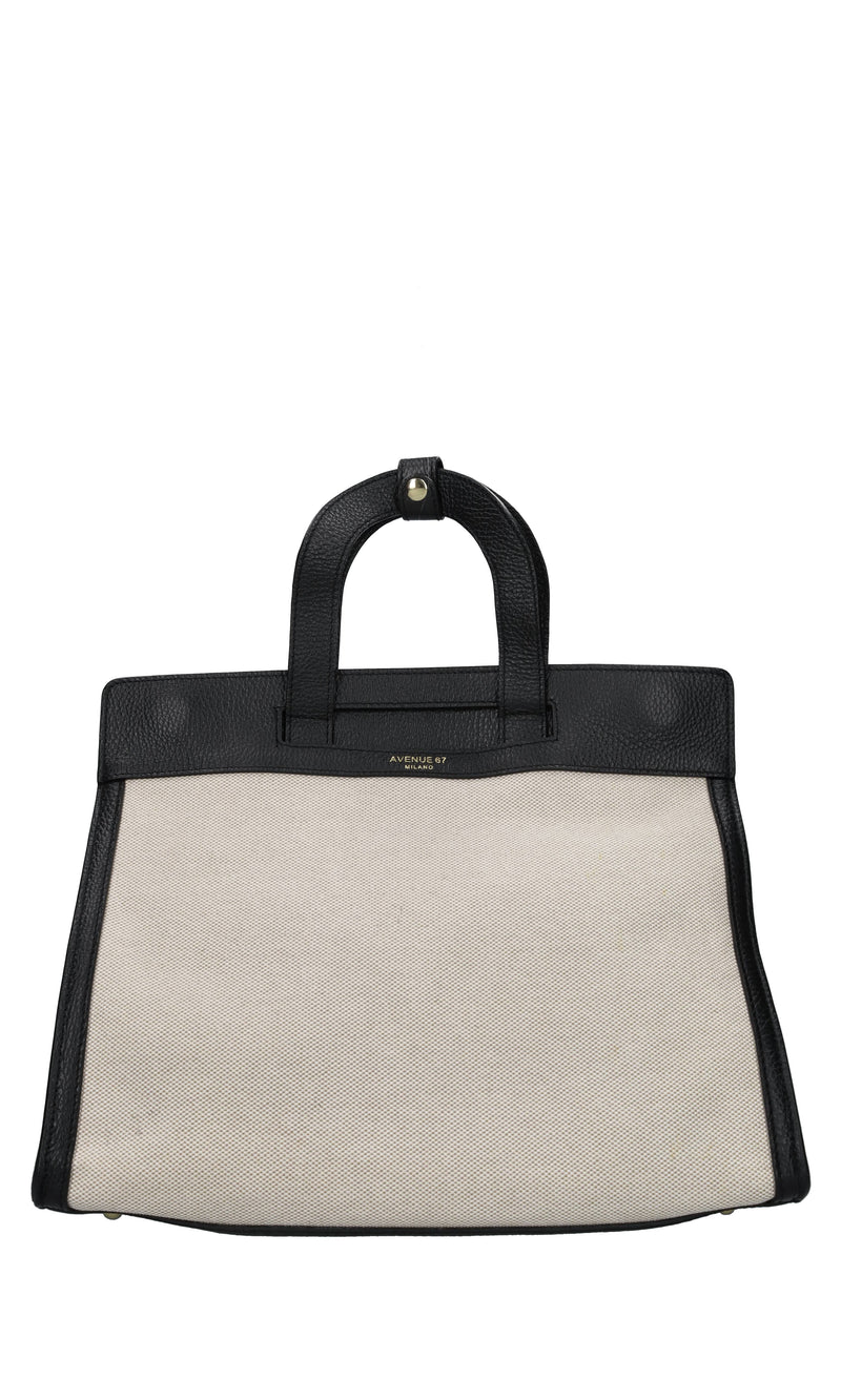 Borsa in pelle e tessuto 