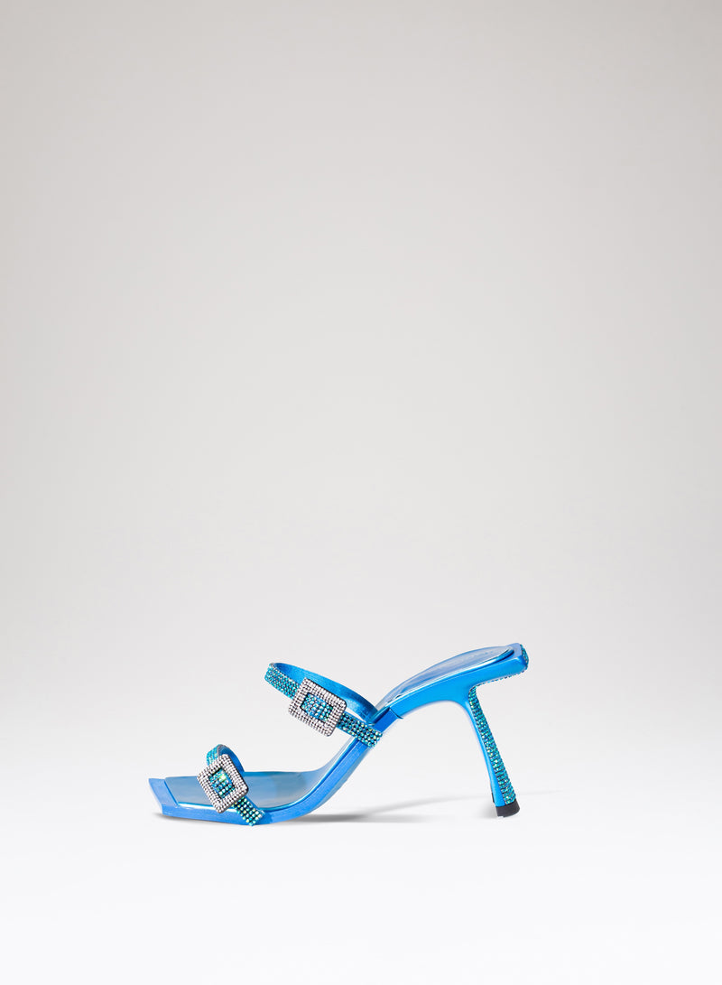 Mules Ewa in pelle tessuto e strass 