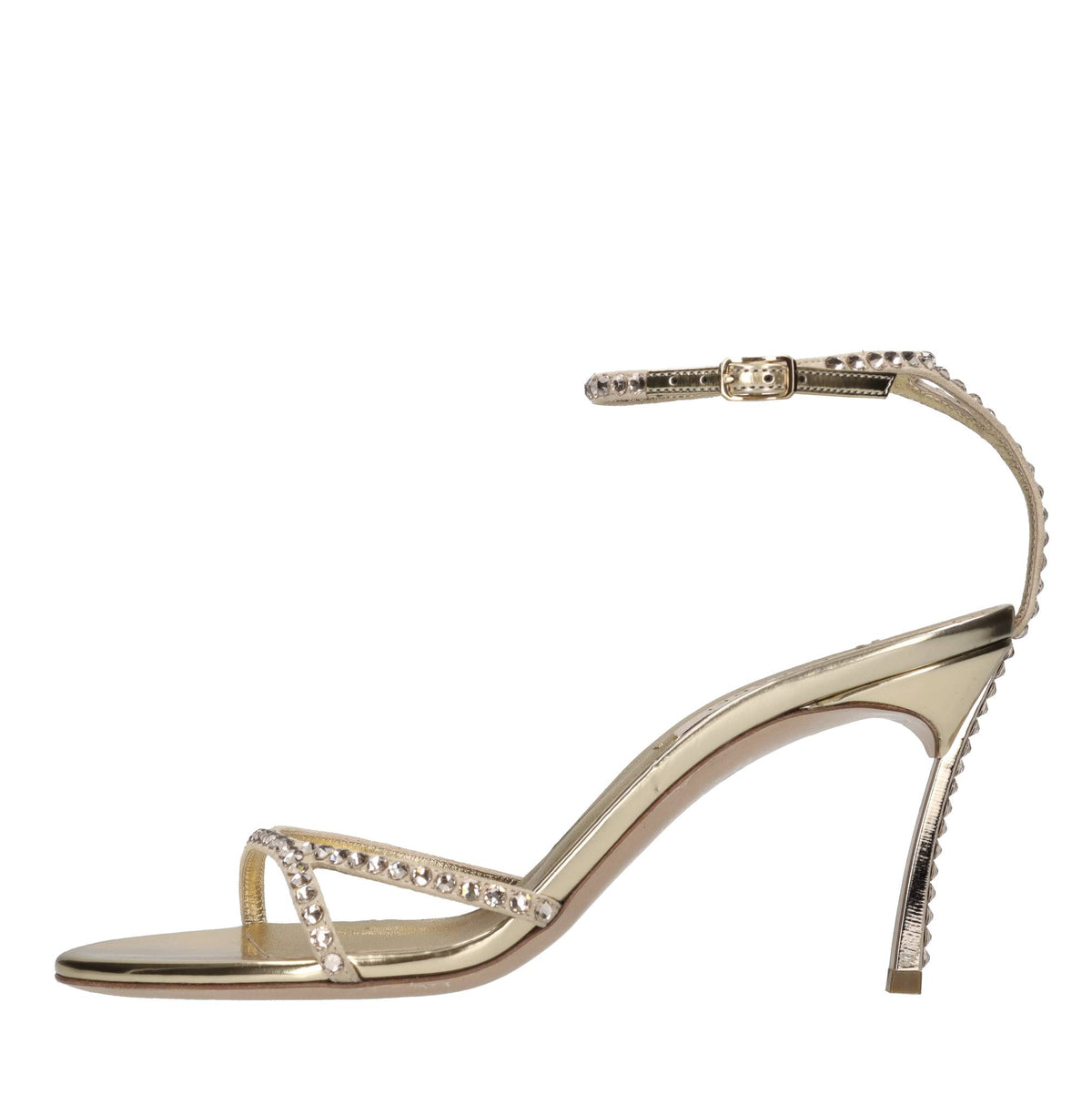 Sandali blade in camoscio e strass. 