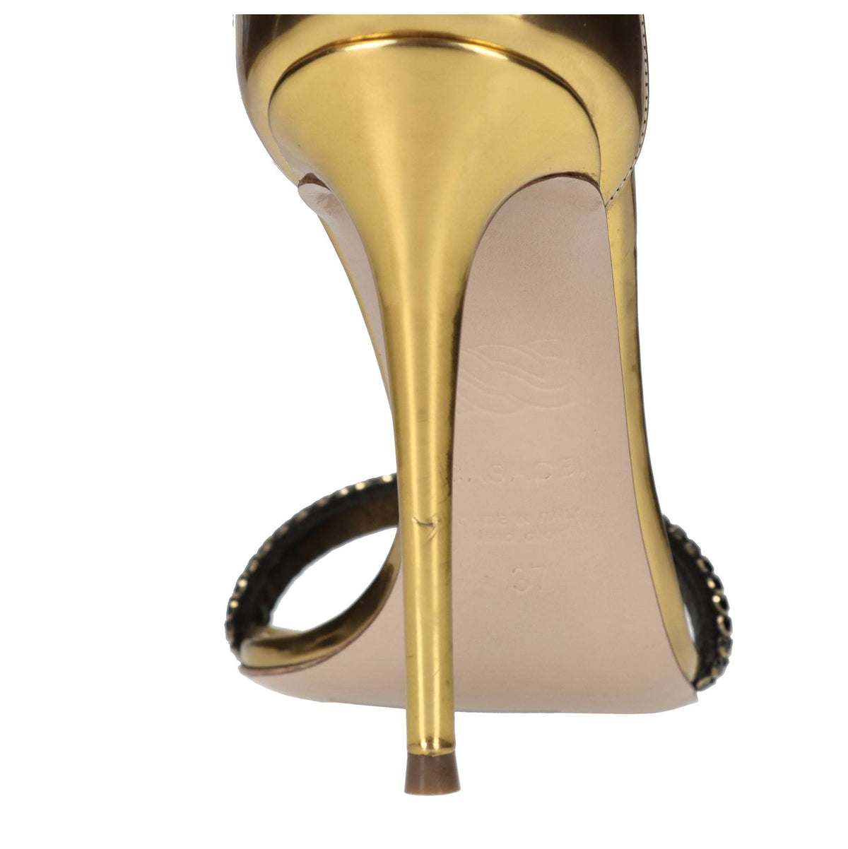 Sandali Olimpo in tessuto specchiato e strass. 
