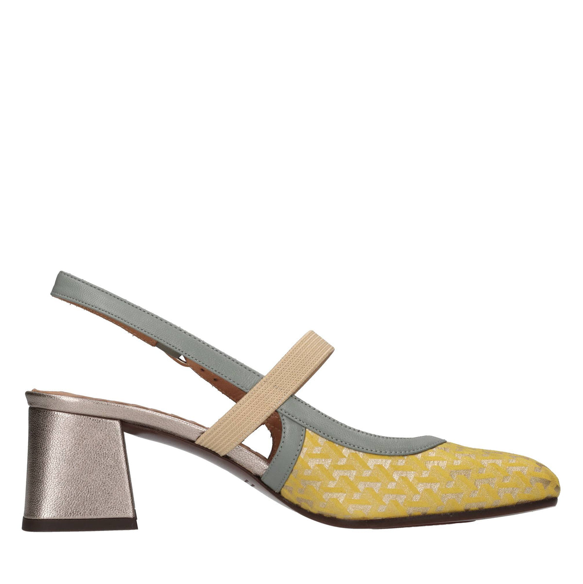 Décolléte slingback in camoscio e pelle 