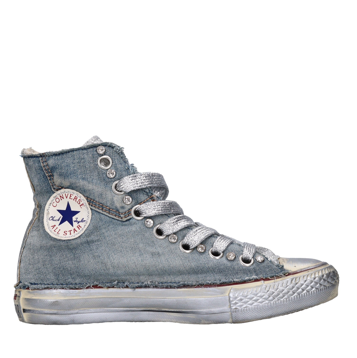 Sneakers in tessuto, strass e glitter 